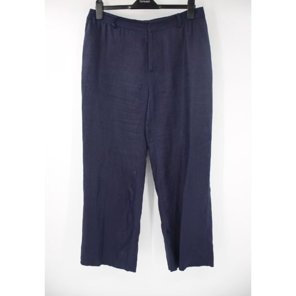 Lauren Ralph Lauren‎ Women W34 Flat front silk linen pants navy blue pockets - Picture 1 of 11